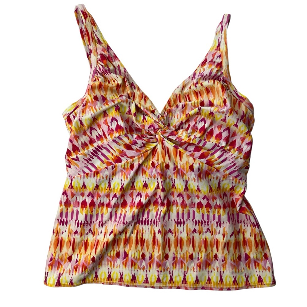 Sunsets Women's Orange Yellow Geometric Pattern Print Tank Tankini Top Size 36F